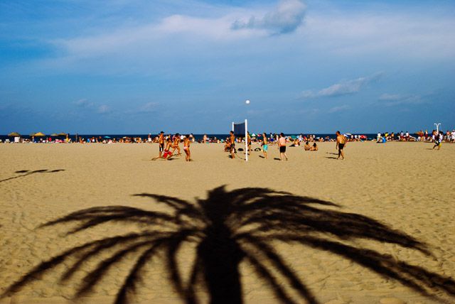 spanish coast Las Arenas beach in August, El Cabanyal, Valencia