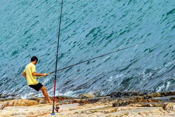 spanish coast Fishing from coastal dykes near Benicarlo
