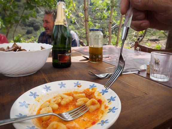 spanish mountain life the booze went down too easily with home-made gnocchi and roasted goat