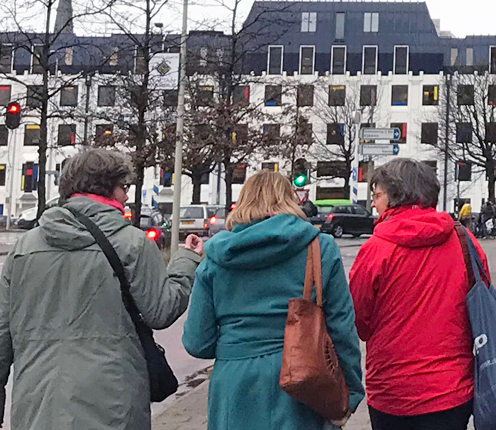 women walking talking together in The Hague Netherlands